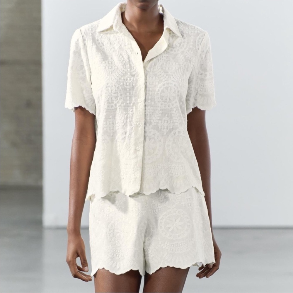 NWT Zara White Embroidered Shorts - Picture 6 of 7